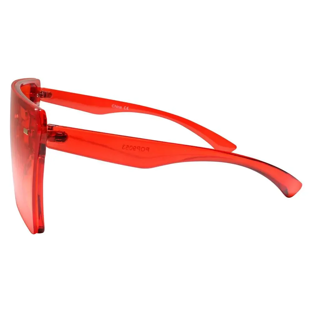 Oversized Vintage Style Huge XXL Translucent Red Frame Square Sunglasses